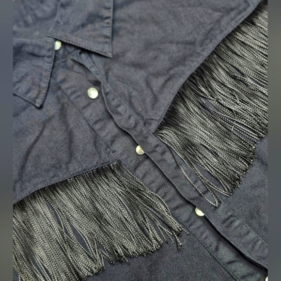 Vintage Cumberland Outfitters Western Black Fringe Tassle Longsleeve Pearl Snap - Picture 10 of 11